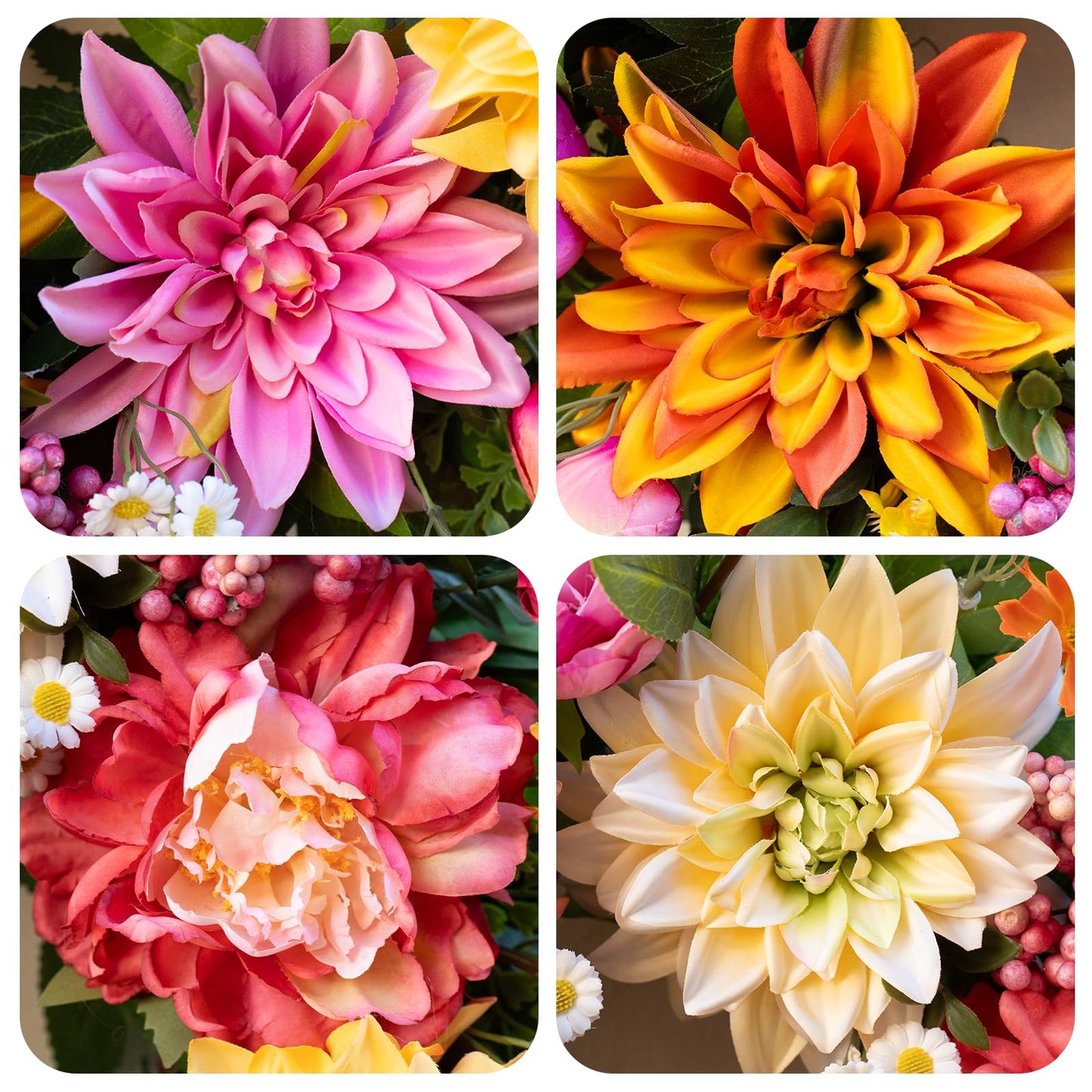 Spring Wreath 24 Inch Summer Wreaths for Front Door with Dahlia and Greenery, Wreath for All Seasons,Spring and Summer Wreaths for Front Door Outside or Indoor