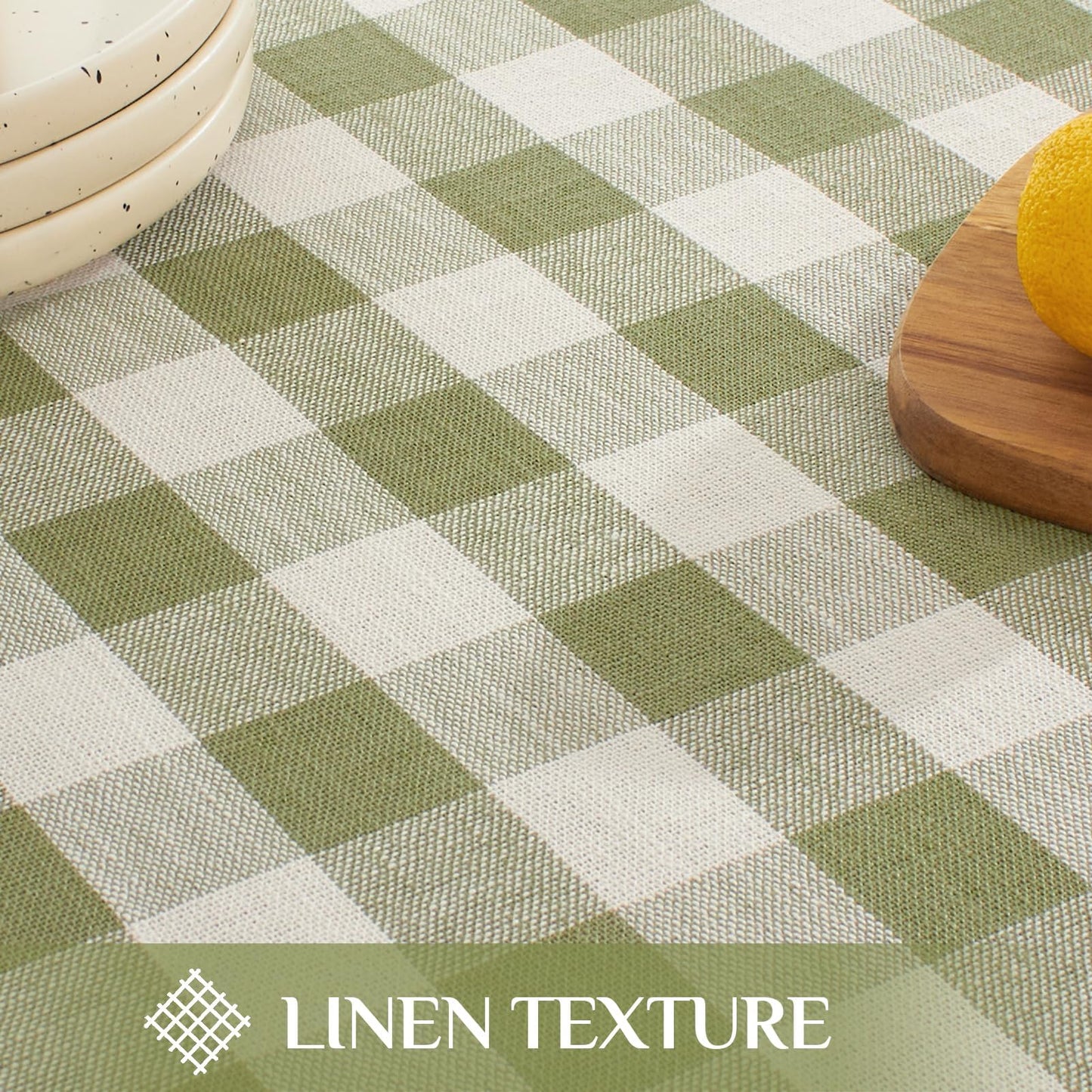 Softalker Outdoor Checkered Tablecloth Rectangle, Spring Summer Linen Cotton Gingham Table Cloth with Tassel, Heavy Duty Wrinkle Free Buffalo Plaid Table Cover for Picnic Camping - 55 x 120 Inch, Sage