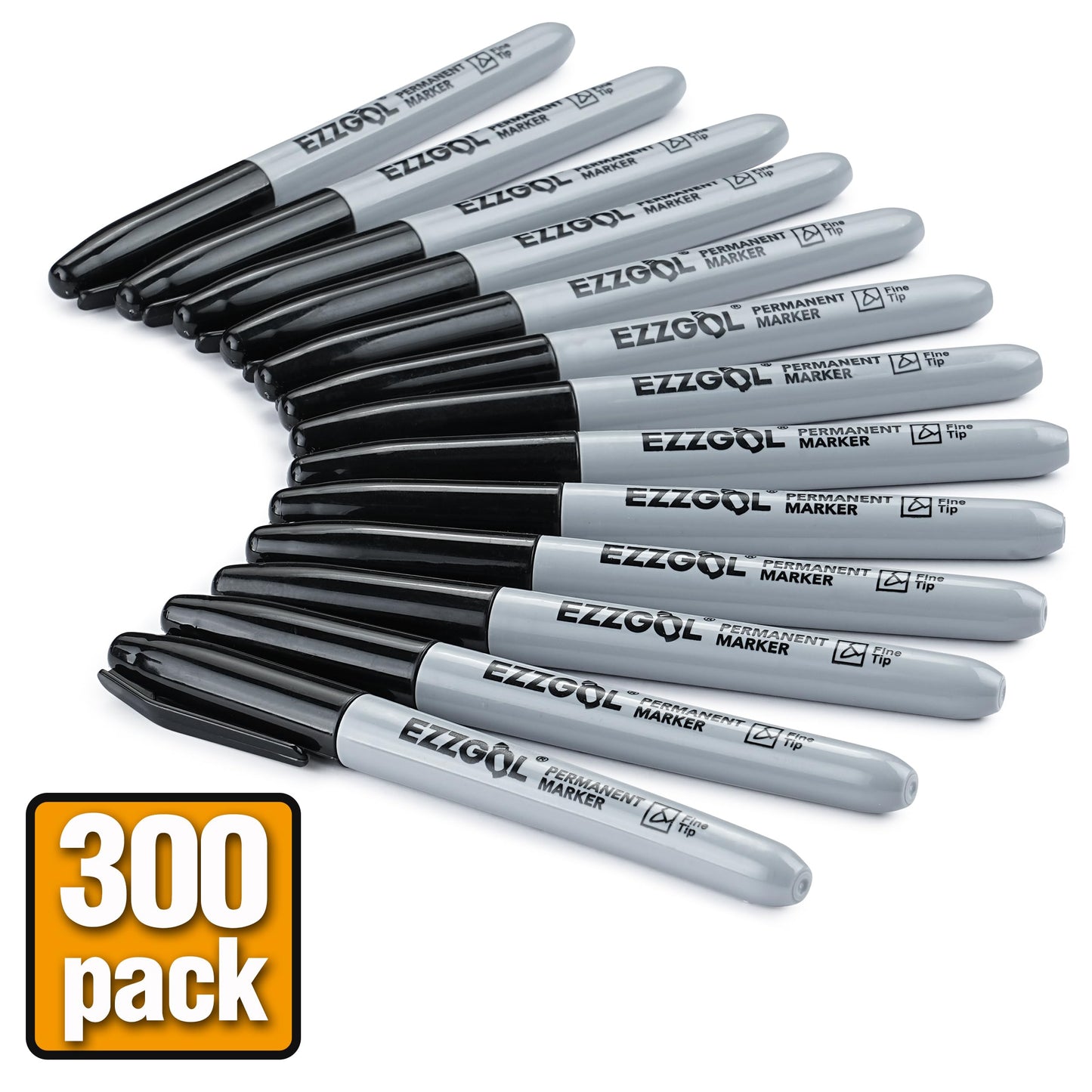 Ezzgol Permanent Markers Bulk, 300 Pack Fine Tip Black Permanent Markers, Waterproof Markers, Premium Smear Proof Pens, Quick Drying, Office Supplies for School, Office, Home