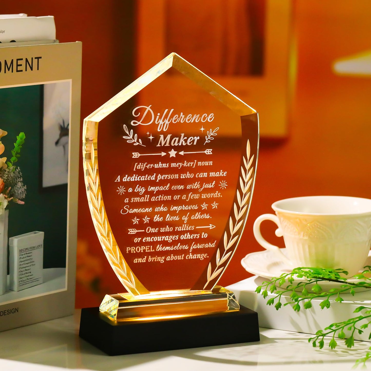 Difference Maker Gift for Women Men - Laser Engraved Crystal Definition Plaque, Inspirational Office Desk Decor for Teacher Nurse Mentor Boss, Appreciation Gifts for Retirement Promotion Recognition