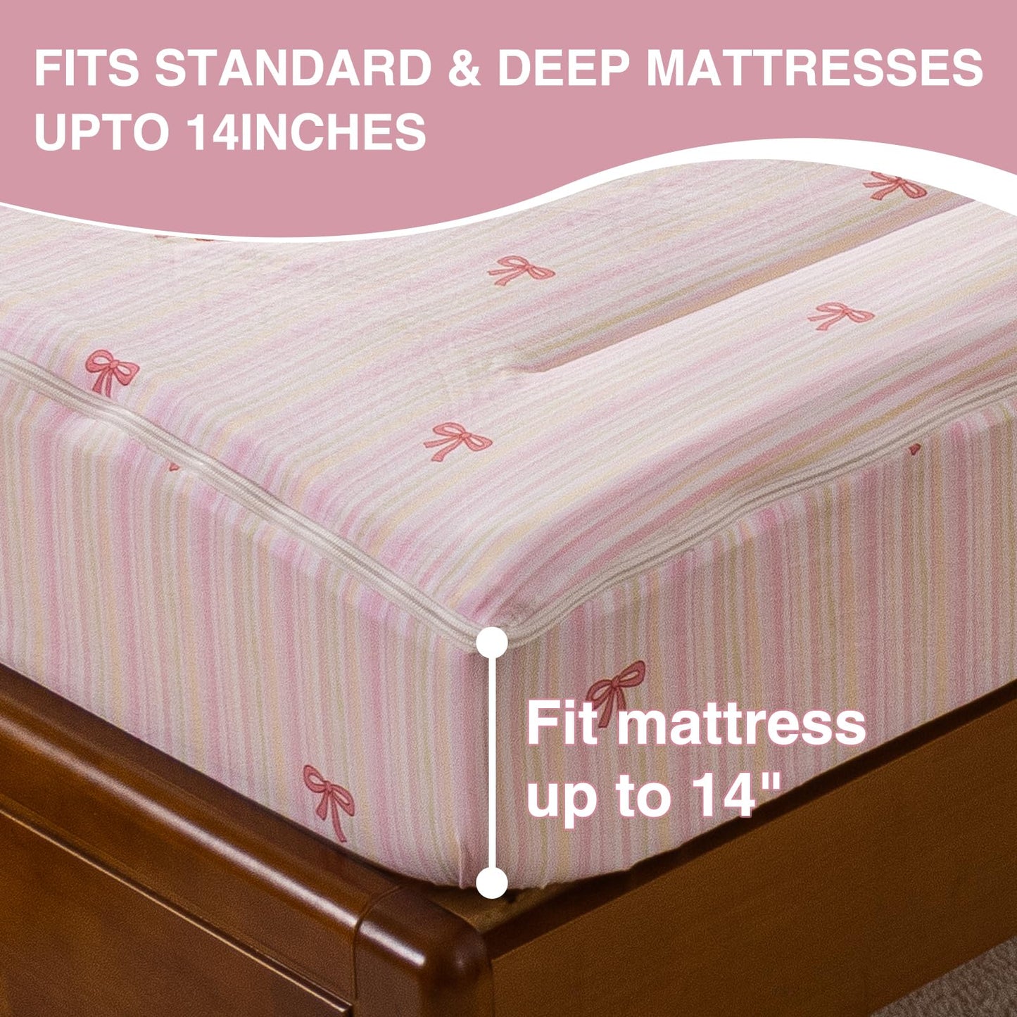 A Nice Night Zipper Bedding Pink Bow Printed on Colorful Rainbow Background Zippered Kids Comforter Set,Seersucker Chic Style Ultra Soft,Twin