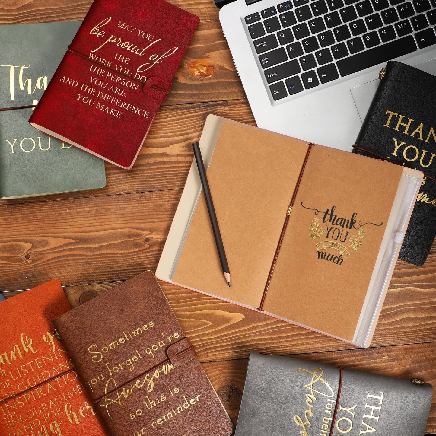 Kosiz 12 Pack Thank You Gifts for Men Father's Day Teacher Cna Week Employee Appreciation Notebook Bulk Leather Journals Inspirational Notebook for Male Coworker Staff Office Nurse Boss Volunteer