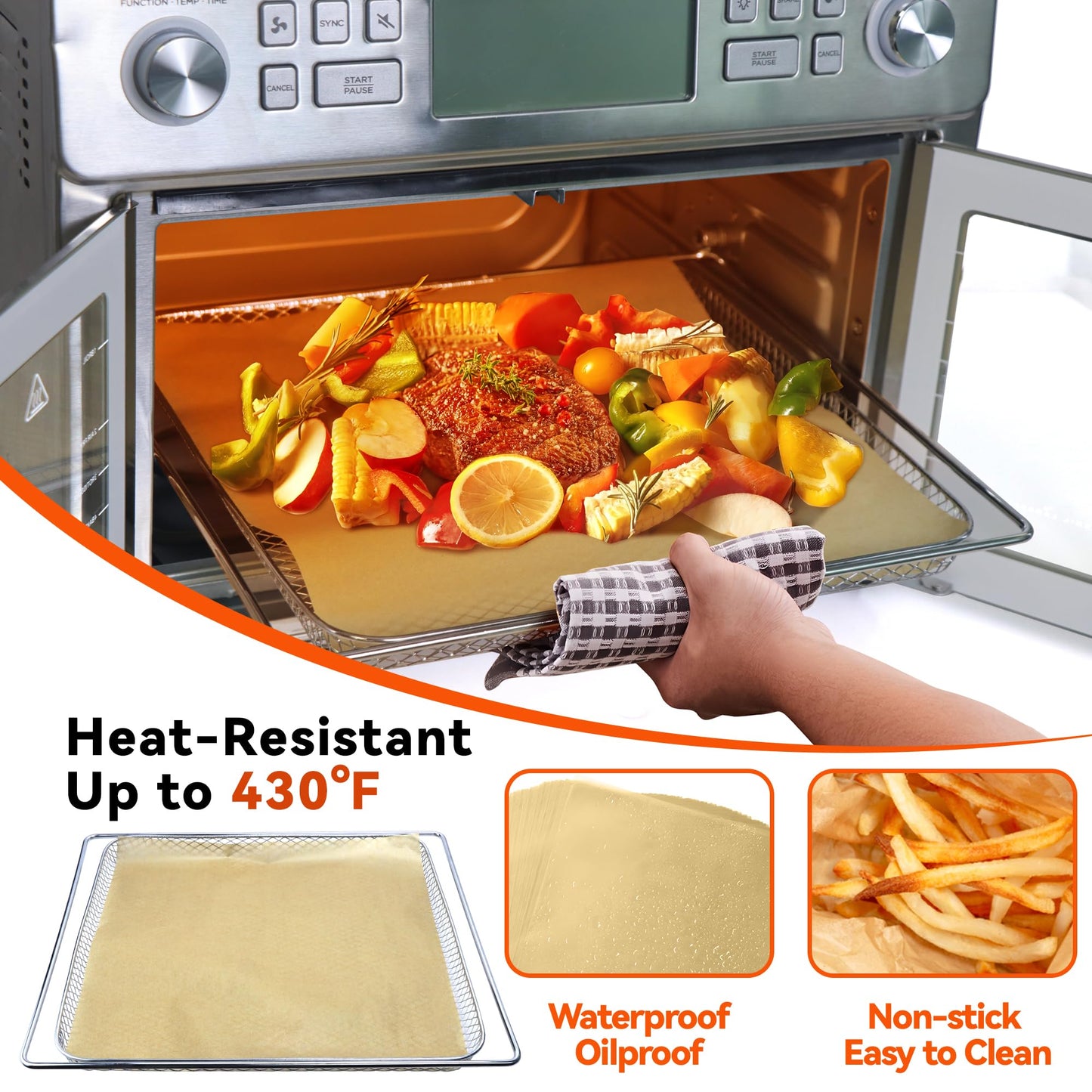 Air Fryer Accessories for Emeril Lagasse Dual Zone 25QT, Emeril Lagasse Air Fryer Basket for Oven with 100 Pcs Disposable Parchment Paper Sheets, 4 Pcs Reusable Teflon Mat