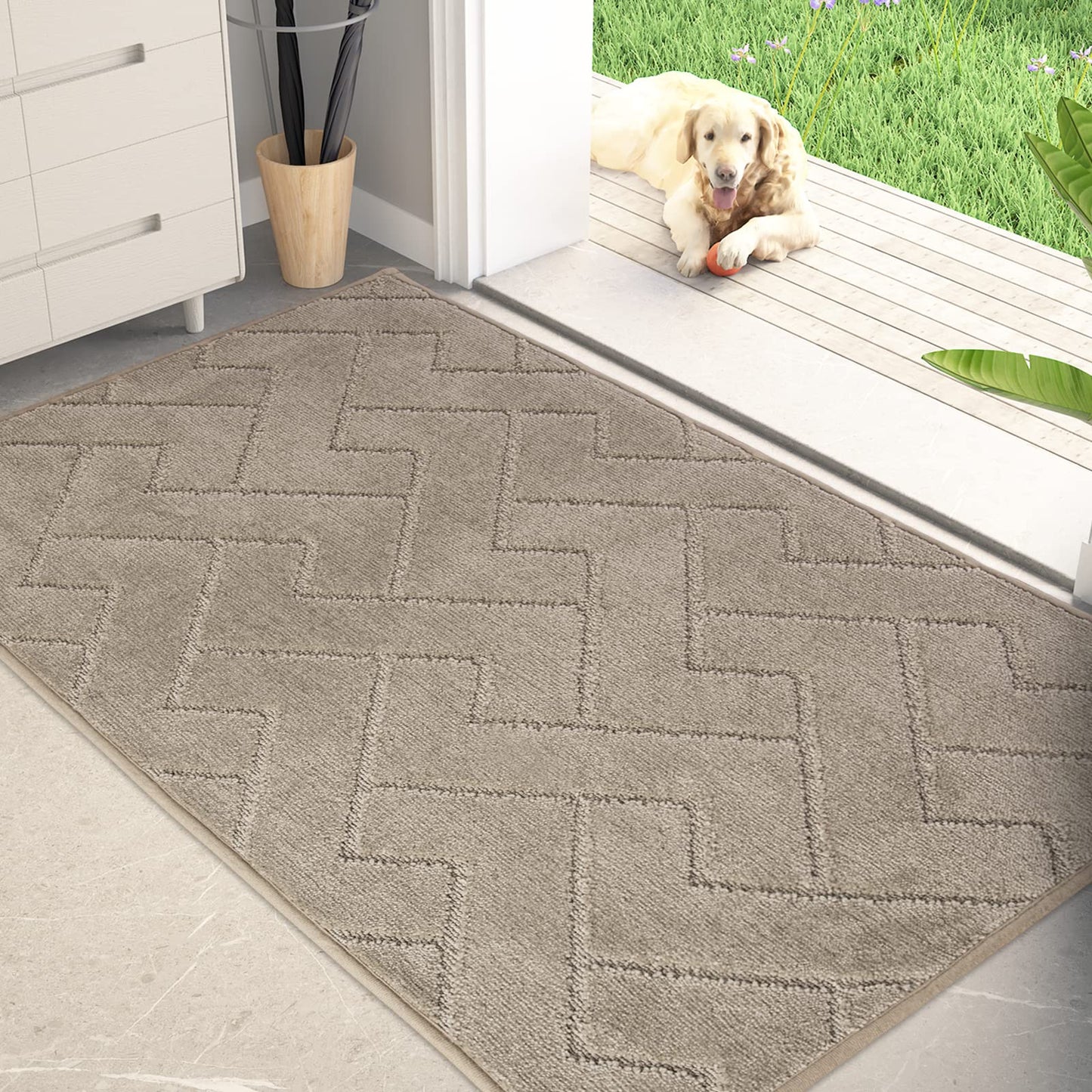 PURRUGS Dirt Trapping Door Mat 32" x 47", Non-Slip Machine Washable Entry Rug, Dog Doormat, Indoor Front Door Mat, Super Absorbent Entryway Rug for Muddy Shoes & Paws, Taupe