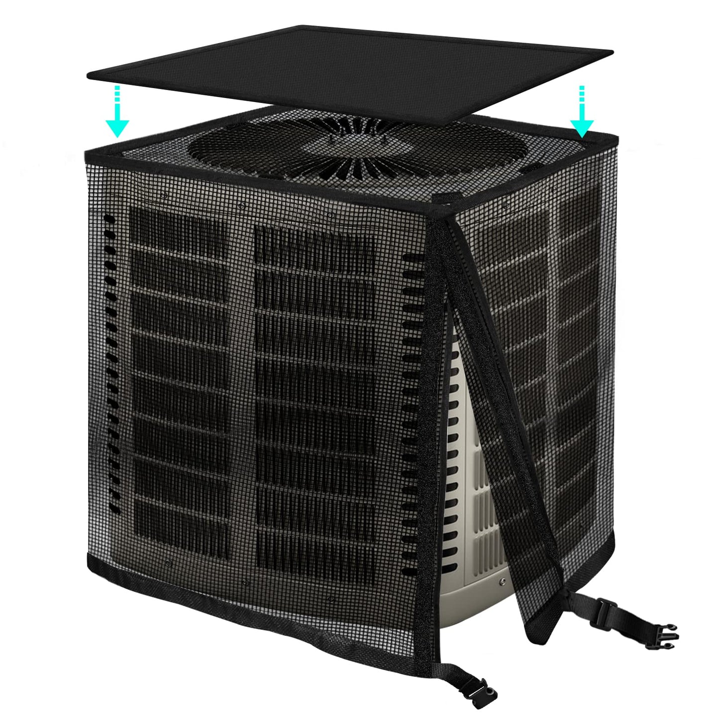 TRELC Air Conditioner Cover for Outside Unit, All Seasons Full Mesh AC Cover with Detachable Waterproof Top, Winter AC Unit Covers Outdoor Against Cottonwood, Leaves, Snow (35.4" x 35.4" x 39.4")