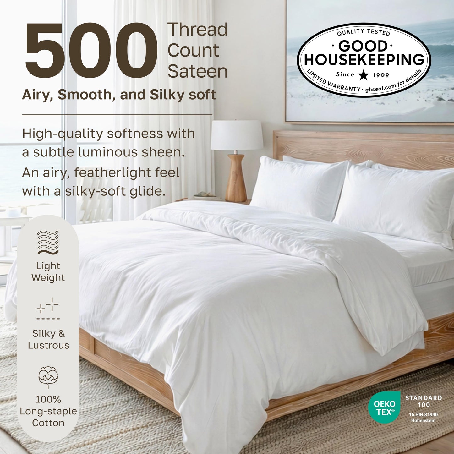 California Design Den 500-Thread-Count Twin Size Sheet Set - 100% Cotton Sateen Weave, 3 Piece Grey Bed Set, Dobby Damask Stripe Comfortable Bed Sheets, Deep Pocket Fits Mattress 15 Inches
