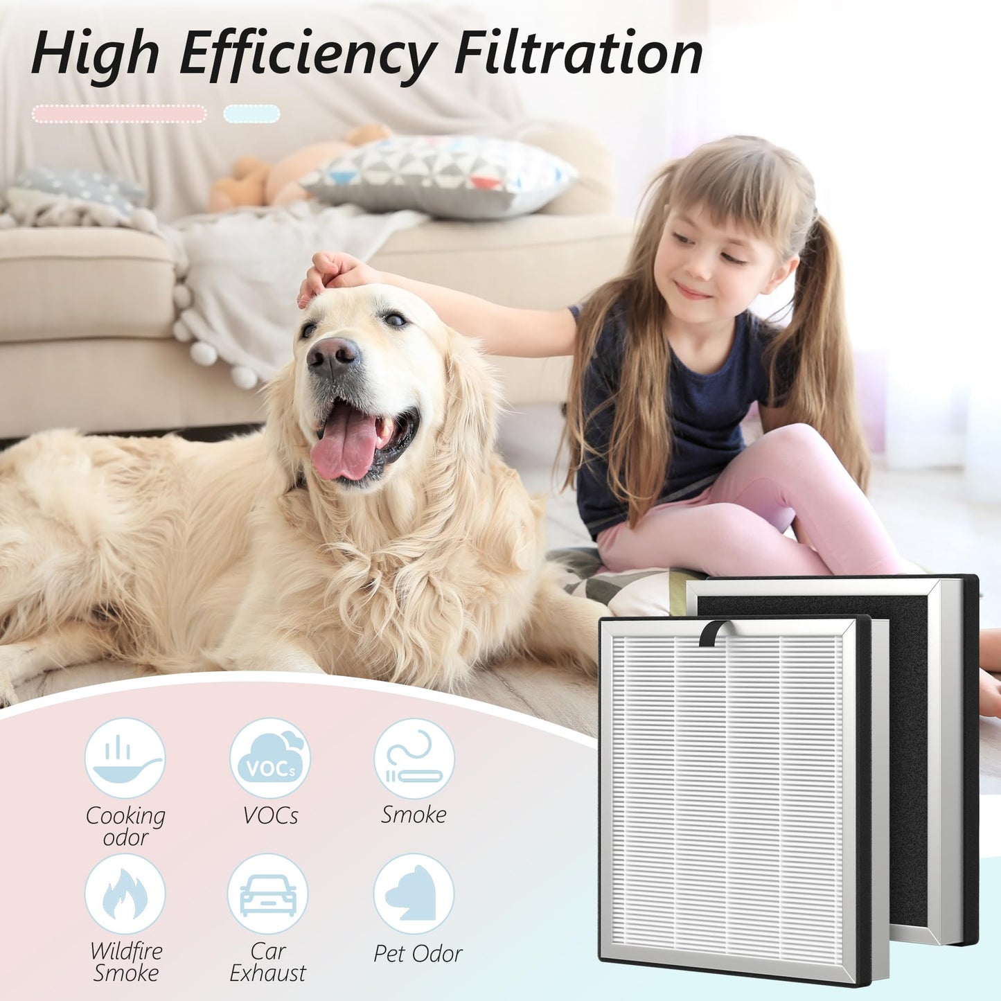 4 Packs APH3000 Replacement Filter Compatible with KNKA APH3000 Air Purifier for Home Large Room Bedroom Up to 1123 Ft² in 1 Hr, 2 in 1 Premium and Activated Carbon Filter