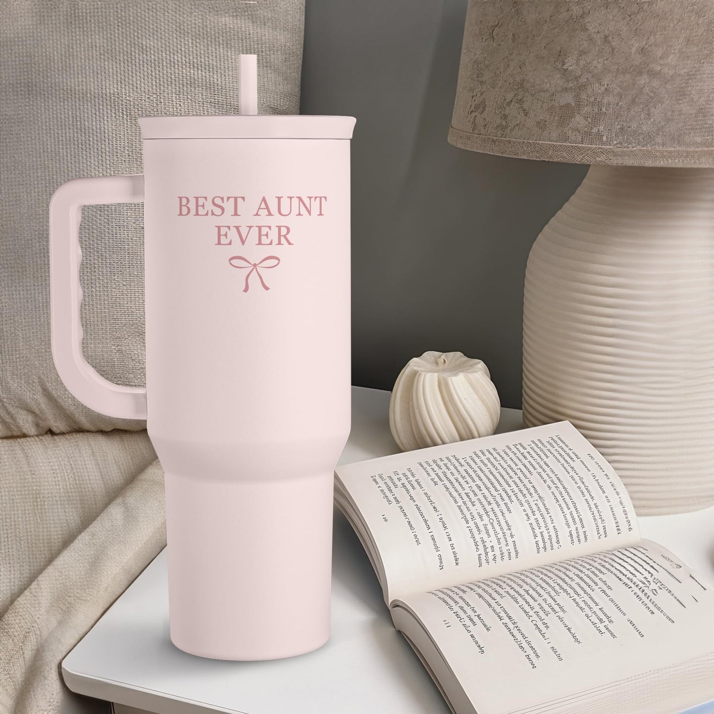 SANDJEST Gift for Aunt - Best Aunt Stainless Steel Tumbler with Handle, Travel Coffee Mug for Moms - Aunts Gifts for Birthday Christmas Mothers Day, 40oz