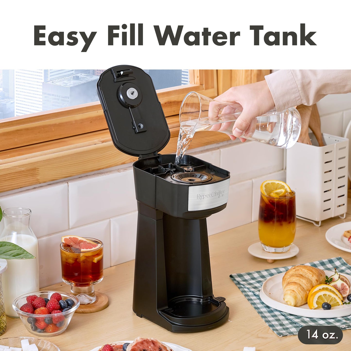 Elite Gourmet HyperChiller EHC210N Iced/Hot Coffee Maker, K-Cup or Coffee Grounds, 8, 10 or 12oz Pours, Removable K-Cup Holder and Reusable Mesh Filter, Drip tray, Black/Stainless-Steel