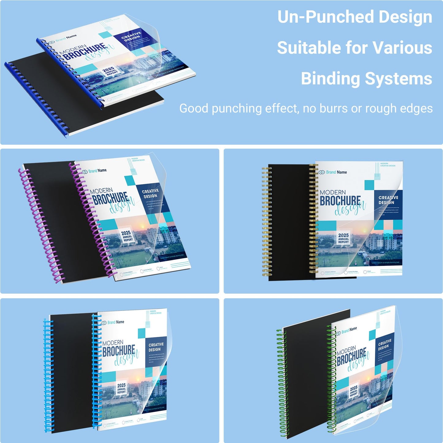Ndsox 200 Pack Binding Covers and Backs Set 8.5 x 11 Inches Letter Size, 100 8-Mil Clear Binding Covers, 100 12-Mil Black Sand-Textured Binding Presentation Polycovers, Un-Punched, Square Corners