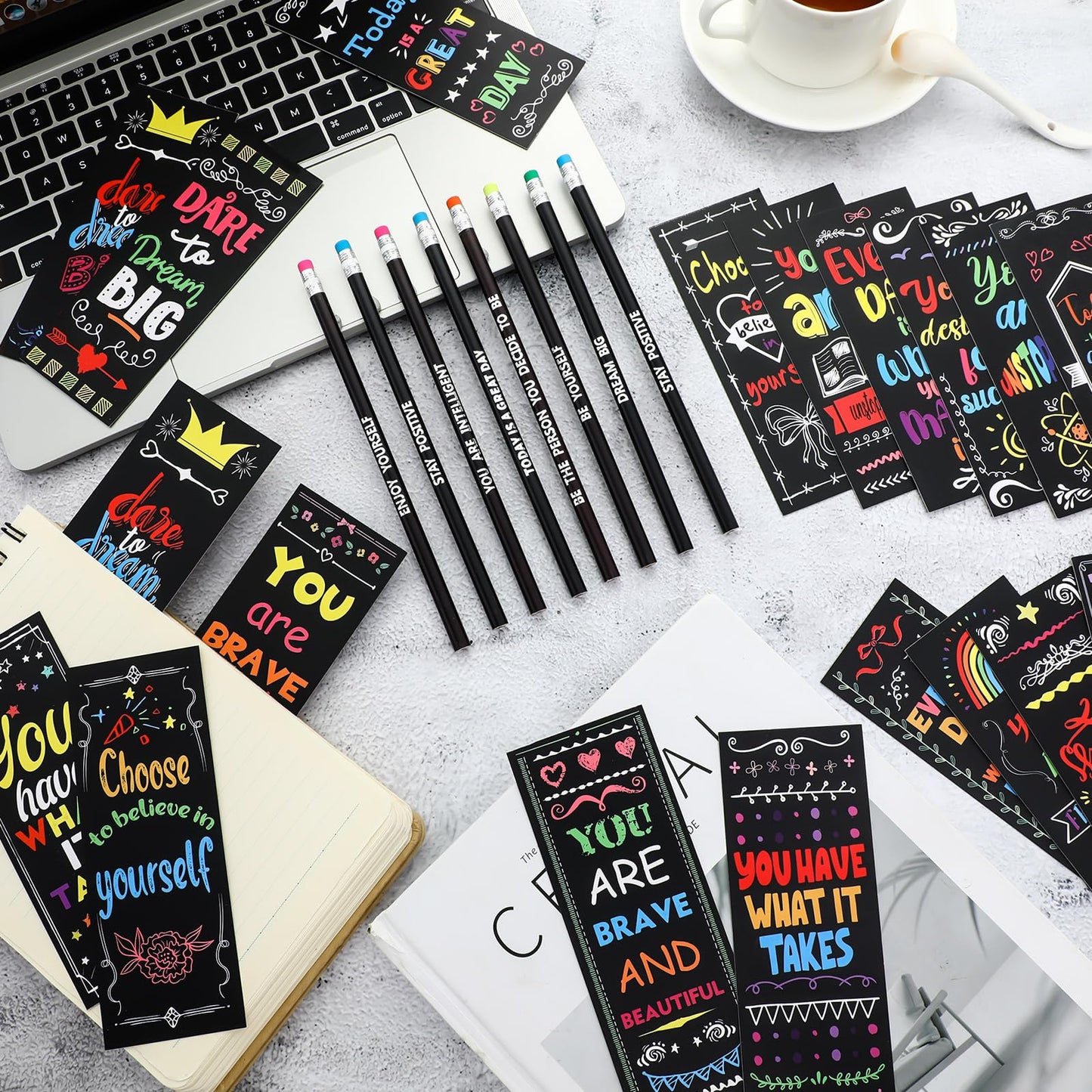 240 Pcs/120 Set Inspirational Pencil Bookmark Gift Motivational Bookmark Thermochromic Color Changing Pencil Back to School Supplies End of The Year Gift Student Reading Classroom Teacher Reward