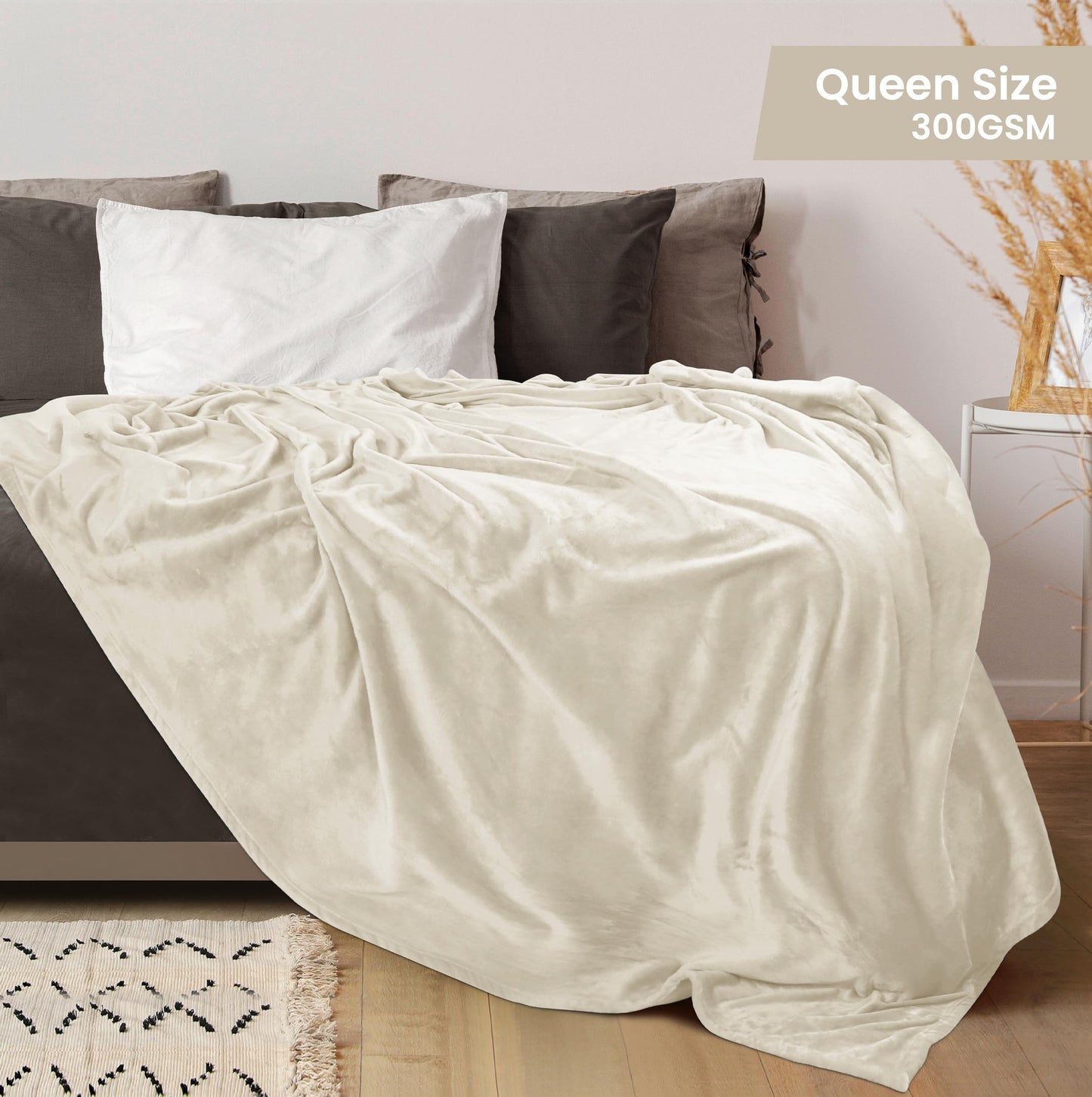 Utopia Bedding Fleece Blanket Queen Size Linen (90x90 Inches) Ultra Soft Warm Lightweight Microfiber Breathable Anti-Static Cozy Bed Blanket, All-Season Home Decor Gift for Men & Women