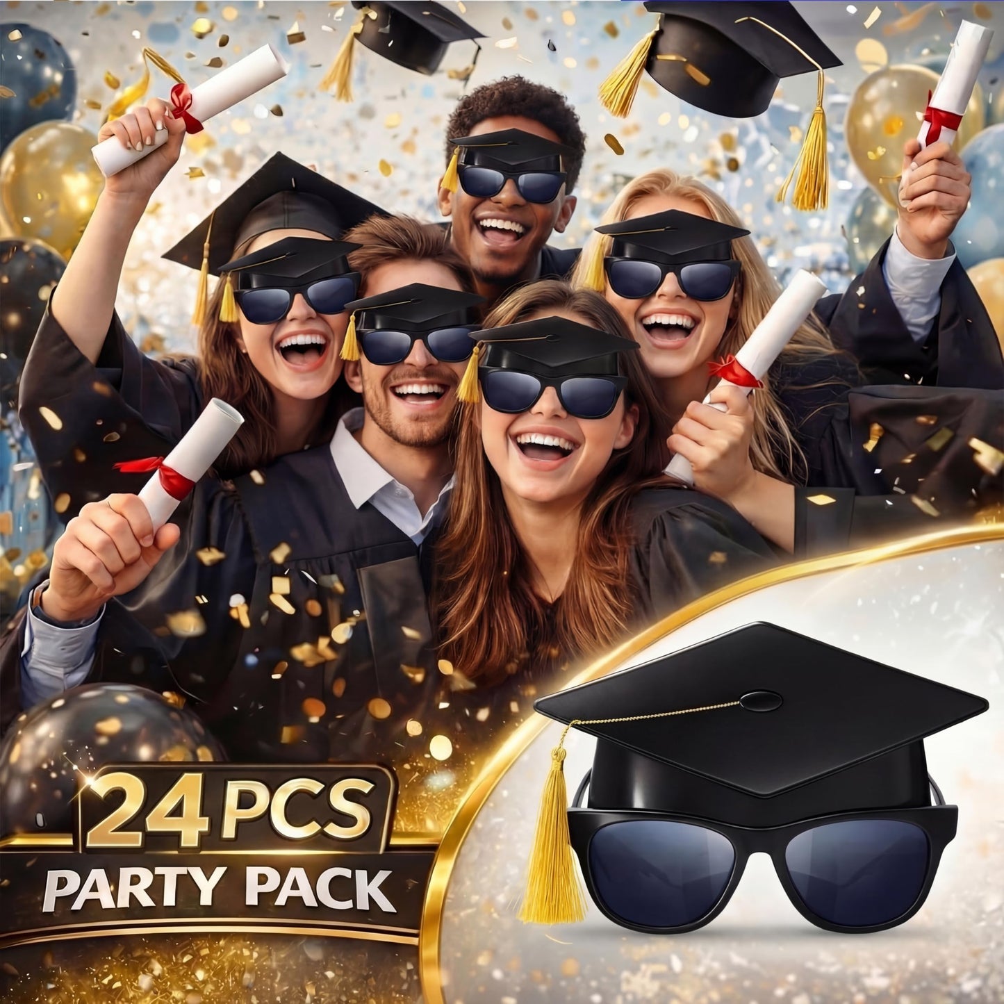 Weewooday 24 Pieces End of School Year Gifts 2026 Kids Graduation Cap Sunglasses Pre K Graduation Gifts for Grad Prom Party Decor
