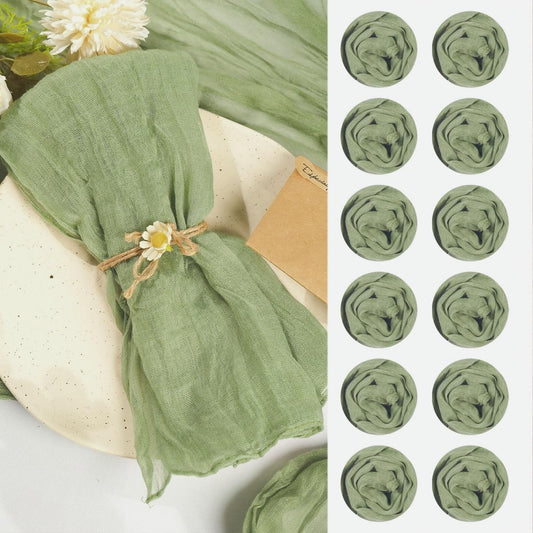 120 Pack Sage Green Cheesecloth Napkins, 20x20 Inch Rustic Wrinkled Summer Sage Cloth Napkins Cotton Gauze Dinner Table Napkin Bulk for Wedding, Bridal Shower, Baby Shower, Boho Decor