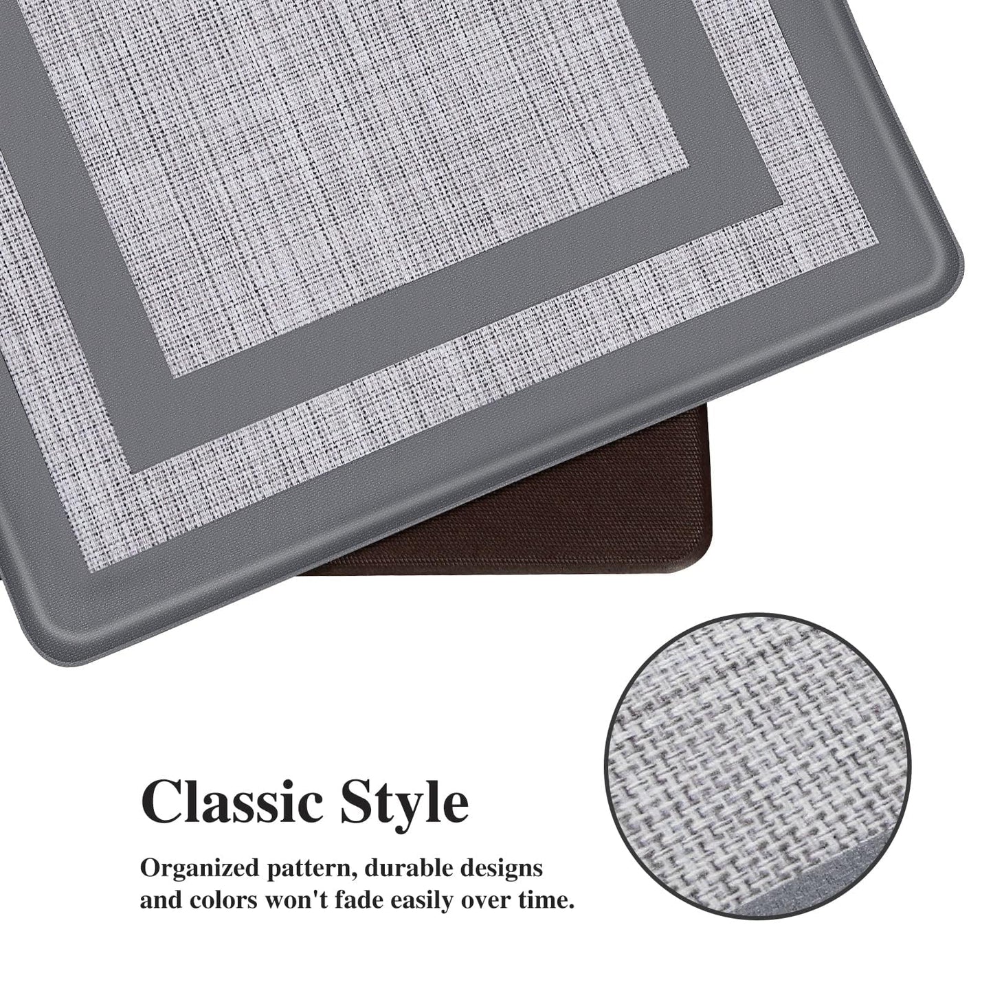 Mattitude Kitchen Mats Set of 2,Cushioned Anti-Fatigue Non-Skid Rug Sets Ergonomic Comfort Standing Mat for Kitchen, Floor, Office, Sink, Laundry, Gray and Gray