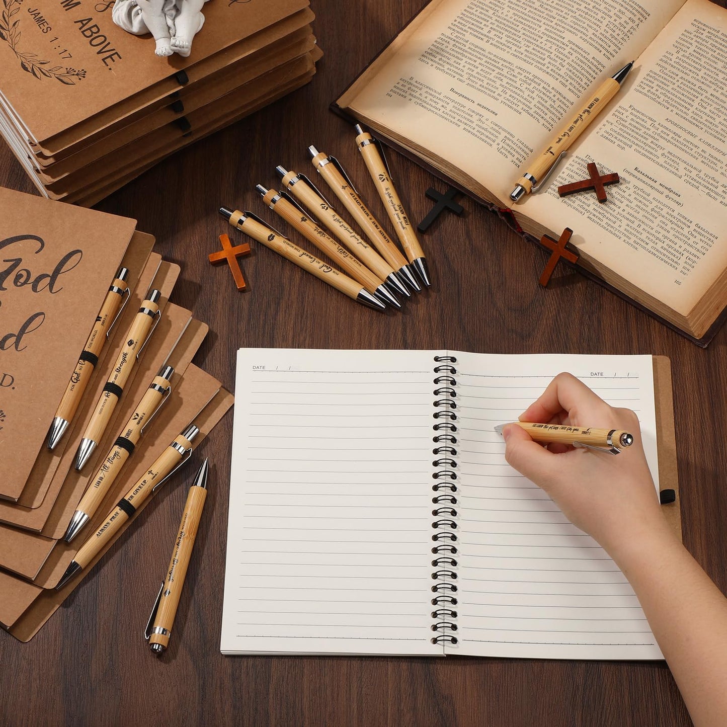 Sayglossy 40 Pcs Christian Gifts Bulk Father's Day Inspirational Spiral Notebook Bible Verse Pen Small Prayer Journal Religious Pen Faith Based Gifts for Women Men Father Church Bible Study Supplies