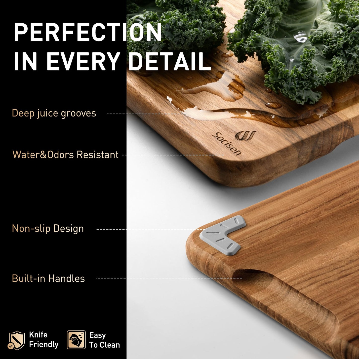 2 Pack Teak Cutting Board for Kitchen Wooden Chopping Board Charcuterie Board Non Slip Over Sink NOT Bamboo Stainless Steel Titanium Acrylic Acacia Olive Glass Plastic Silicone Metal
