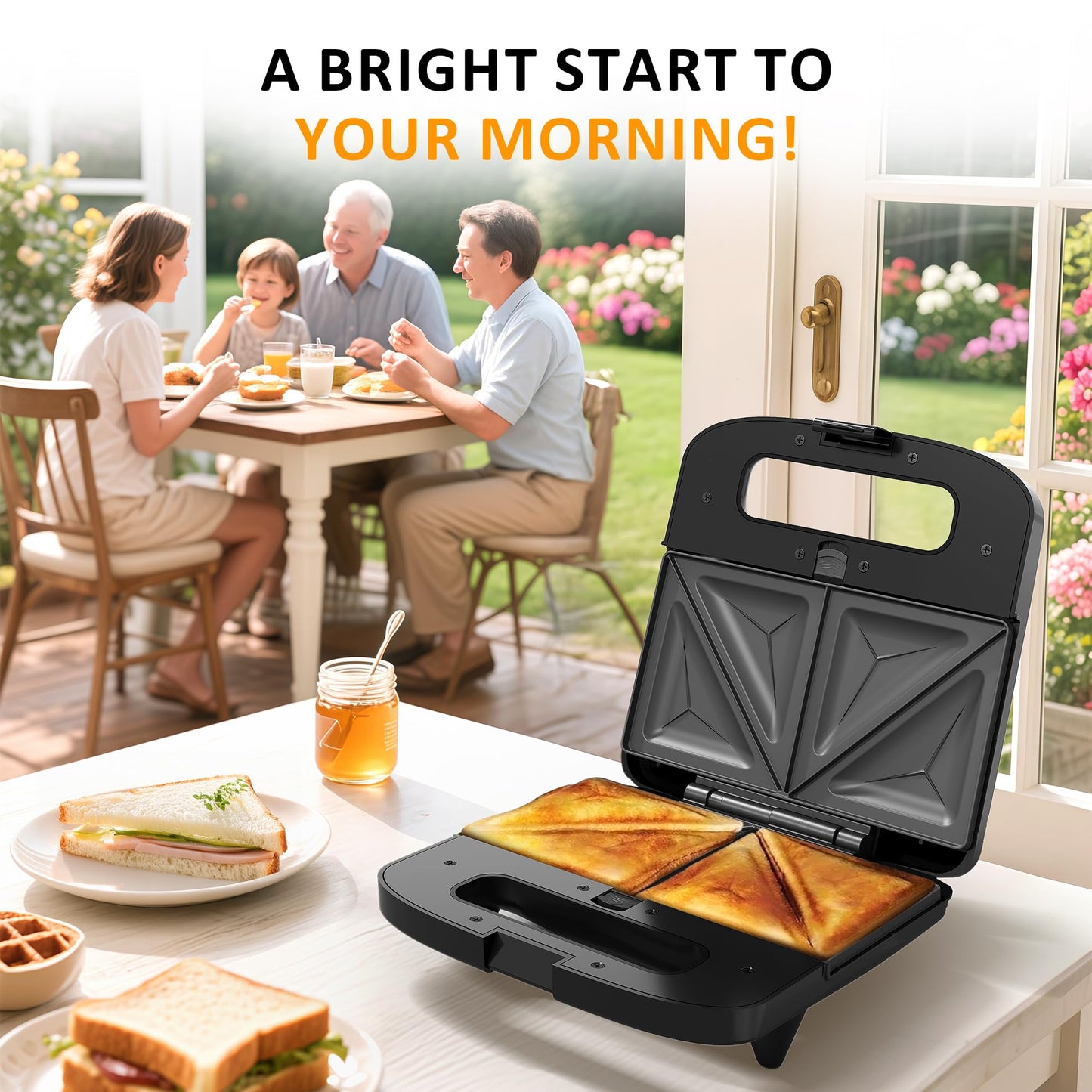 SUNVIVIPRO 3 in 1 Waffle, Grill & Sandwich Maker, Sandwich Maker Panini Press Waffle Iron Set with Removable Non-Stick Plates & Indicator Lights, Panini Press Grill for Breakfast, 800W, Black