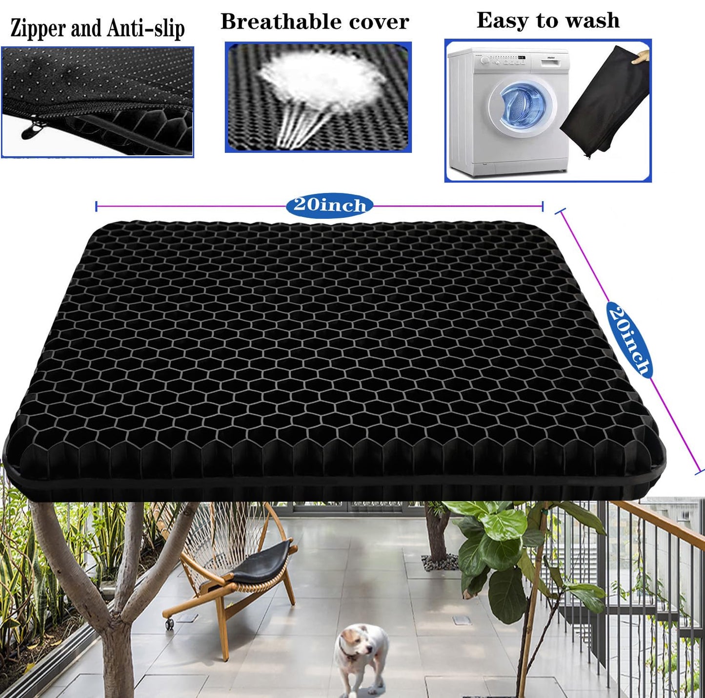 Plus Size Gel Seat Cushion for Long Sitting, Extra Large and Thick, Seat Cushion for Back, Sciatica, Hip, Tailbone Pain Relief, Used for The Office, Wheelchair, Car, Recliner, Stadium, Kayka.(Black)
