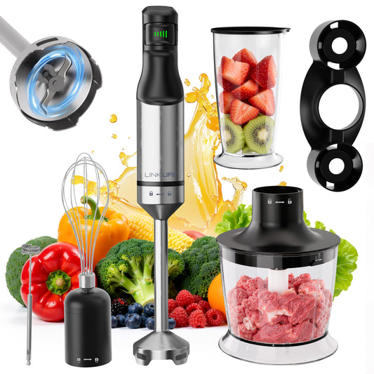 1200W Immersion Blender Handheld, 5-in-1 Variable Speed Emulsifier Hand Blender Stick with Whisk Chopper Milk Frother Mixing Cup and Storage Rack for Kitchen Soup, Purees, Baby Food and Smoothies