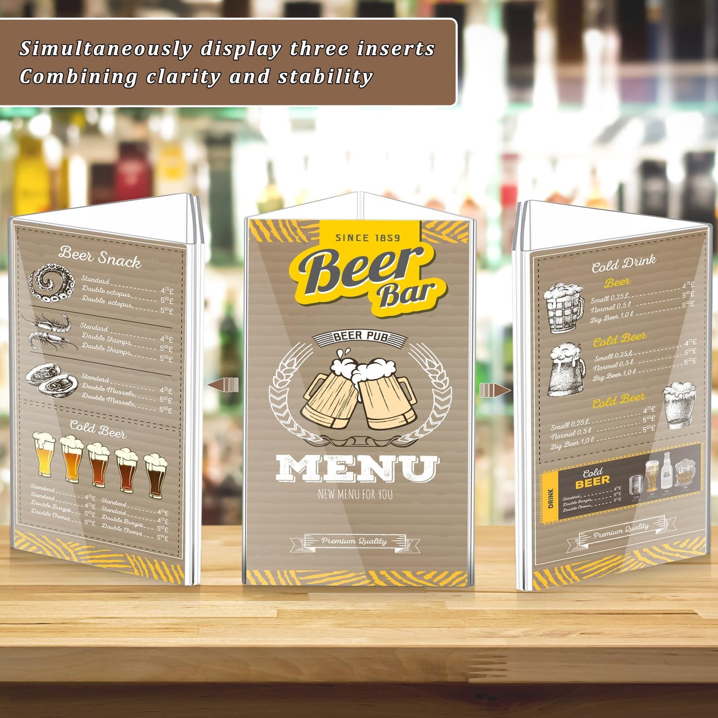 LemonSecret 4 Pack Acrylic Table Tent Sign Holder, Clear Three Sided Display Stand for Menu Flyer Promotion, Countertop Desktop Use in Restaurant Retail Office (4 x 6 Inch)