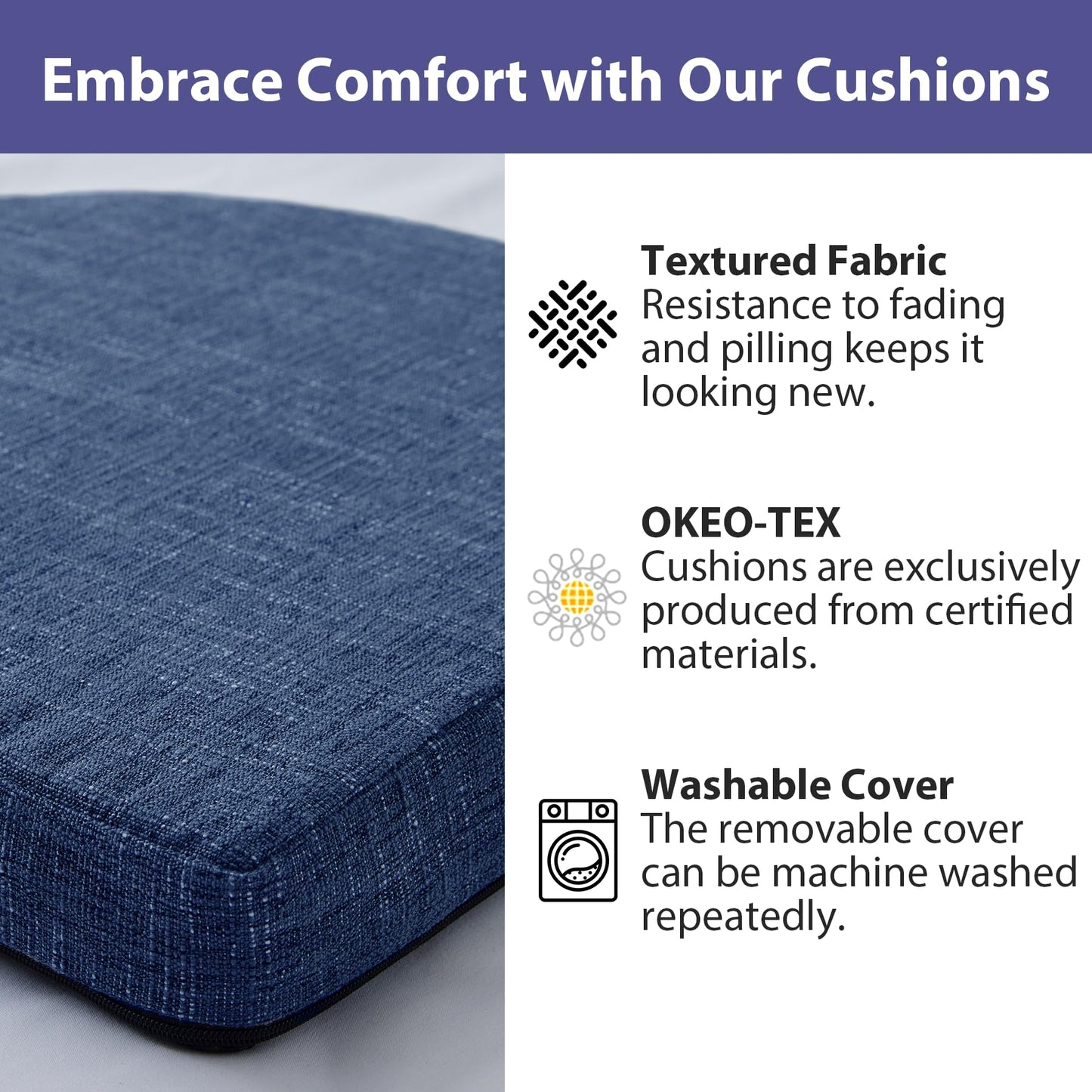 IPYNBAP Chair Cushions for Dining Chairs, Kitchen Chair Cushions, 16'' x 16'' x 2'', Non Slip Indoor Seat Cushions, Chair Pads for Dining Chairs with Ties & Removable Cover, Set of 4, Navy