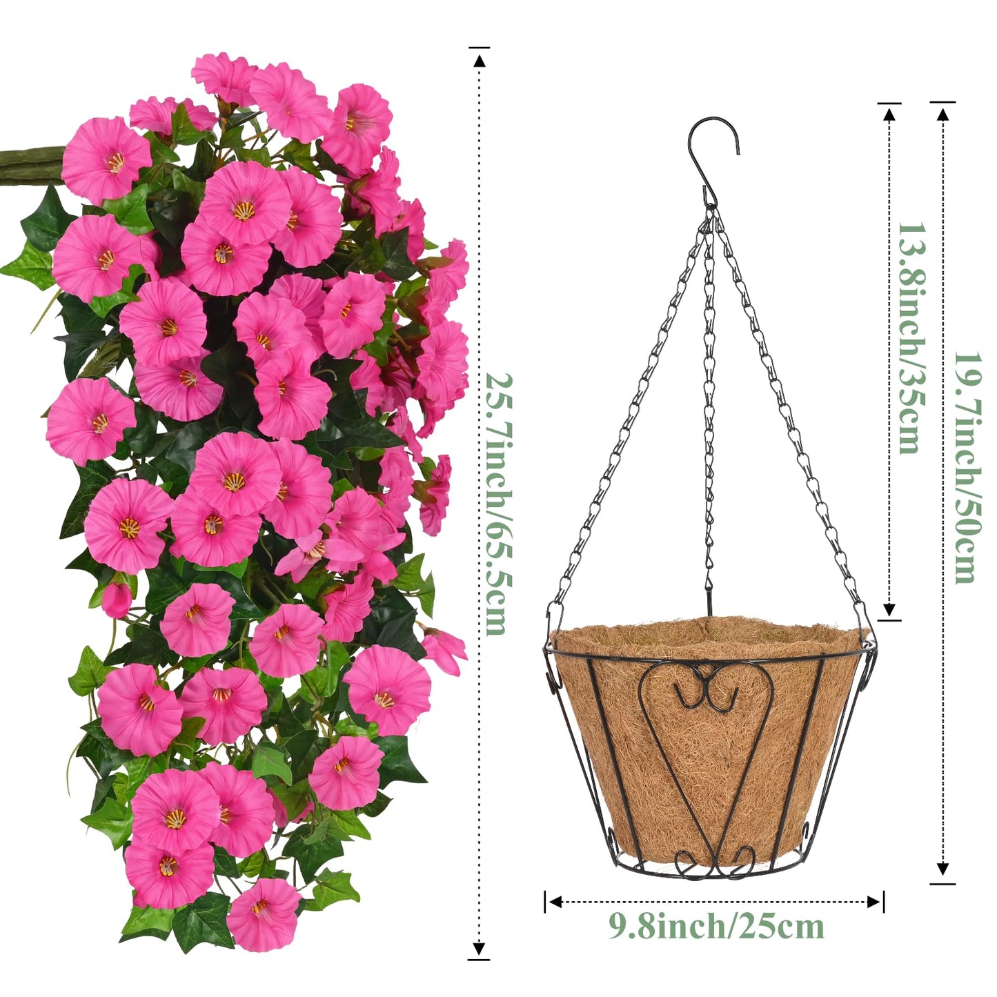 Waipfaru Artificial Hanging Baskets with Flowers, Fake Hanging Plants Outdoors, Urn Fillers for Outside Summer Decor (Fuchsia)