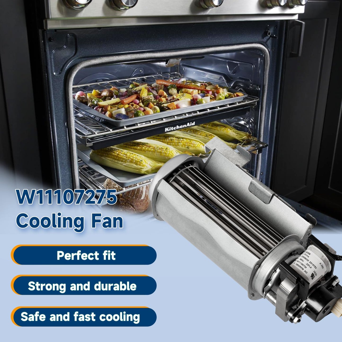 [2026] W11107275 Cooling Fan Compatible with Whirlpool JennAir KitchenAid Range Oven, Blower Motor Replacement Part W10162259 W10780482 W10842388 W10860981 PS12347171 AP6278015 EAP12347171 4546036