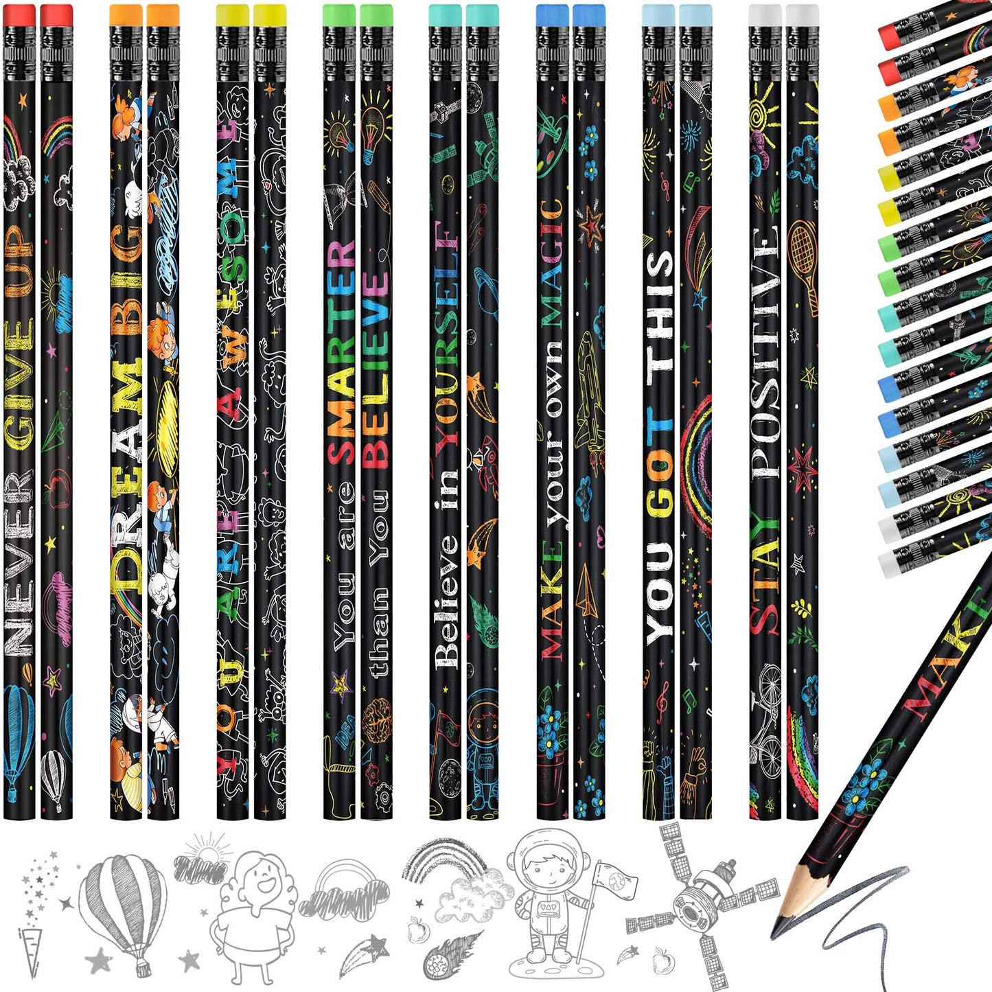 Pasimy 240 Pieces Bulk Inspirational Pencils Colorful Cute Motivational Pencil with Eraser Wood Fun Positive Pencils with Inspiring Words Sayings for Students Classrooms Favors Back to School