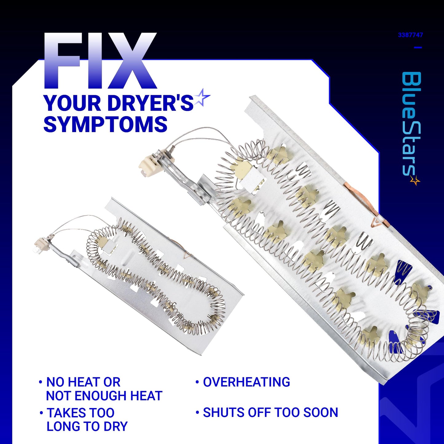 BlueStars 2 Packs 3387747 W11344457 Dryer Heating Element – Compatible with Whirlpool Kenmore Maytag KitchenAid Dryers – Replaces WP3387747 PS11741416 AP6008281 W11045584 80003 MEDC700VW0 GEW9200lW1