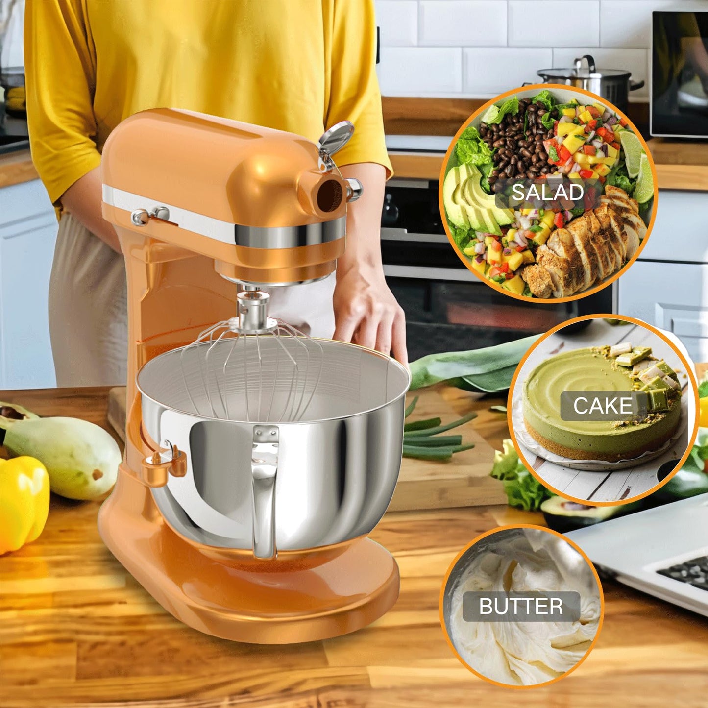 Stainless Steel Stand Mixer Attachments 3-Piece for KitchenAid Mixer and 5.5-6 Quart Bowl (KN256 6-Wire Whip, 5.5-6QT Flat Beater, 6QT Dough Hook Attachment)