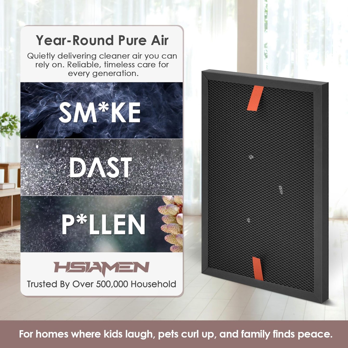 HSIAMEN HRFSS1 Smoke Filter S Compatible with Honeywell Air Purifier Filter S HPA3000 PowerPlus and HPA5000 Series Model HPA3100/3200/3300/5100/5200/5300, 3-Pack