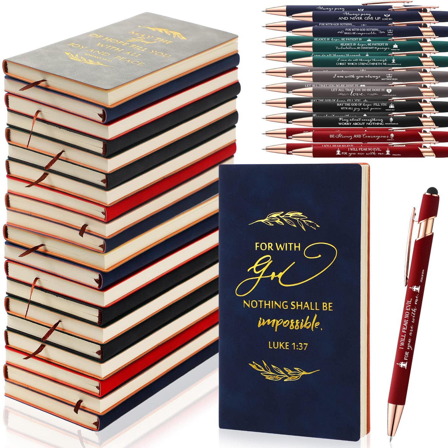 Crtiin 40 Pcs Christian Gifts Notebook Bulk Father's Day Religious Notepads with Motivational Pen Inspirational Bible Verse Leather Prayer Journal Gifts for Church Members Men Women (Classic Color)