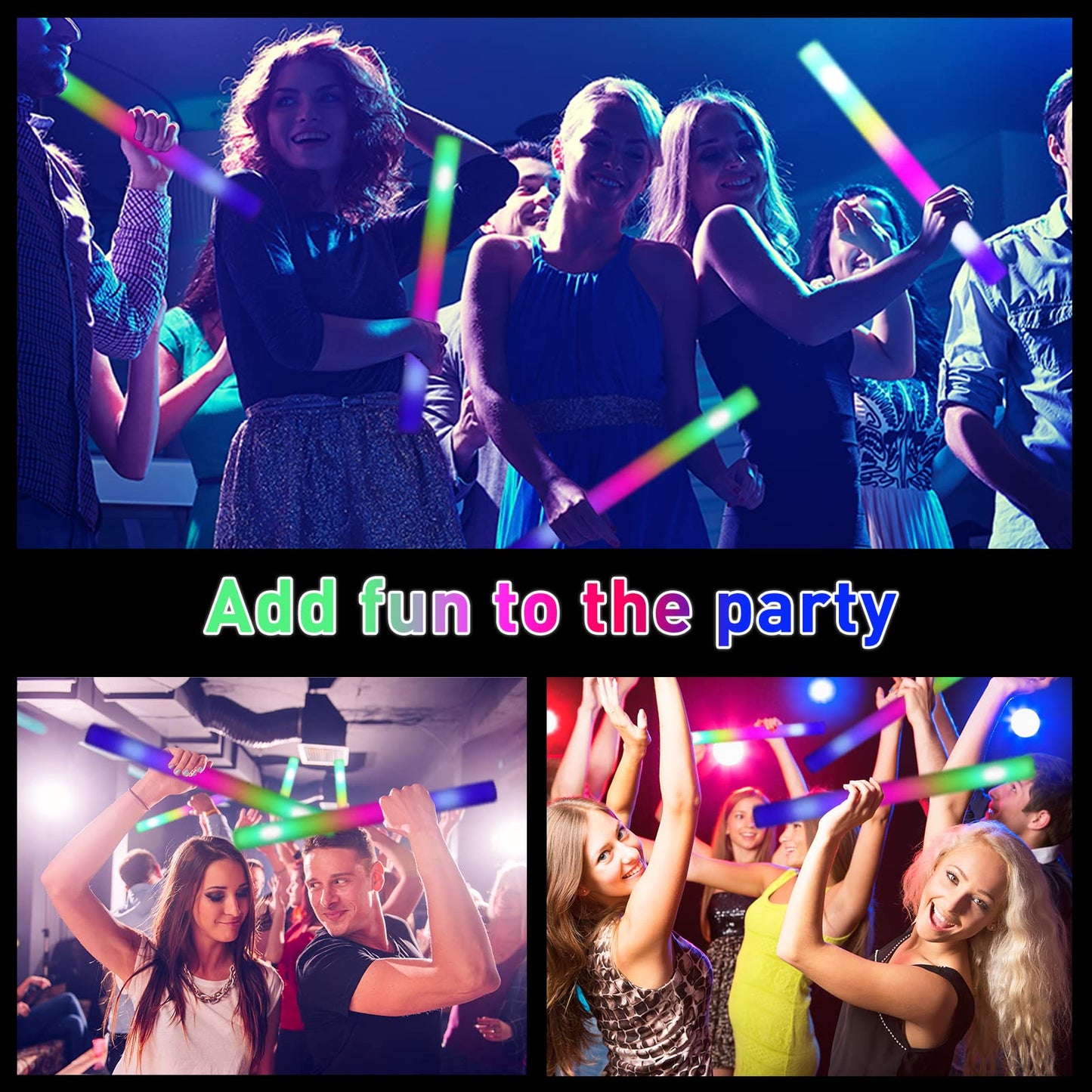 100 Pcs 18.5 inch Foam Glow Sticks Bulk, 4 Color LED Light Foam Sticks, Glow In The Dark Party Supplies, 3 Modes Colorful Flashing for Birthday Wedding Easter Halloween Christmas