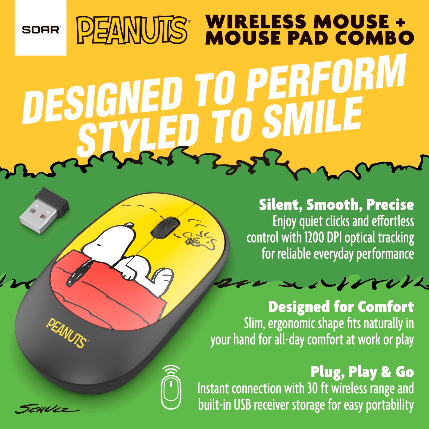 SOAR Peanuts Mouse & Mouse Pad Combo Yellow- Chill