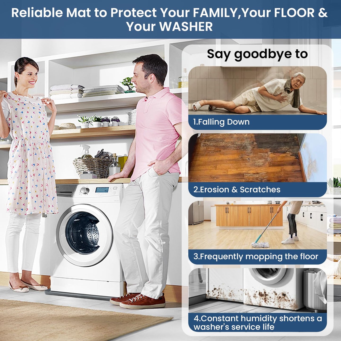 2-Pack Silicone Washing Machine Drip Pan - 27X27 inch Washing Machine Tray with Raised Edge, Non-Slip Trays for under Washer and Dryer, Washer Tray for Floor Protection, Washer Drain Pan (Gray)