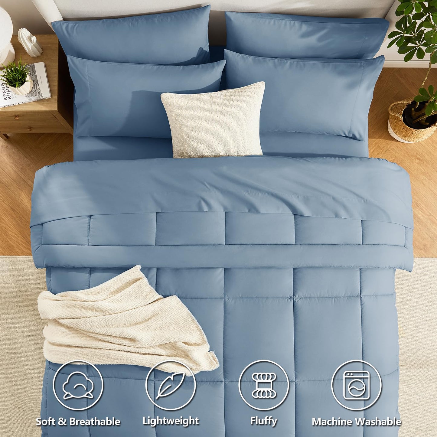 CozyLux Twin Comforter Set with Sheets Dusty Blue, 5 Pieces Bed in a Bag, Grayish Blue Comforter Twin Size, All Season Bedding Set with Stitch Quilted Comforter, Flat Sheet, Fitted Sheet, Pillowcases