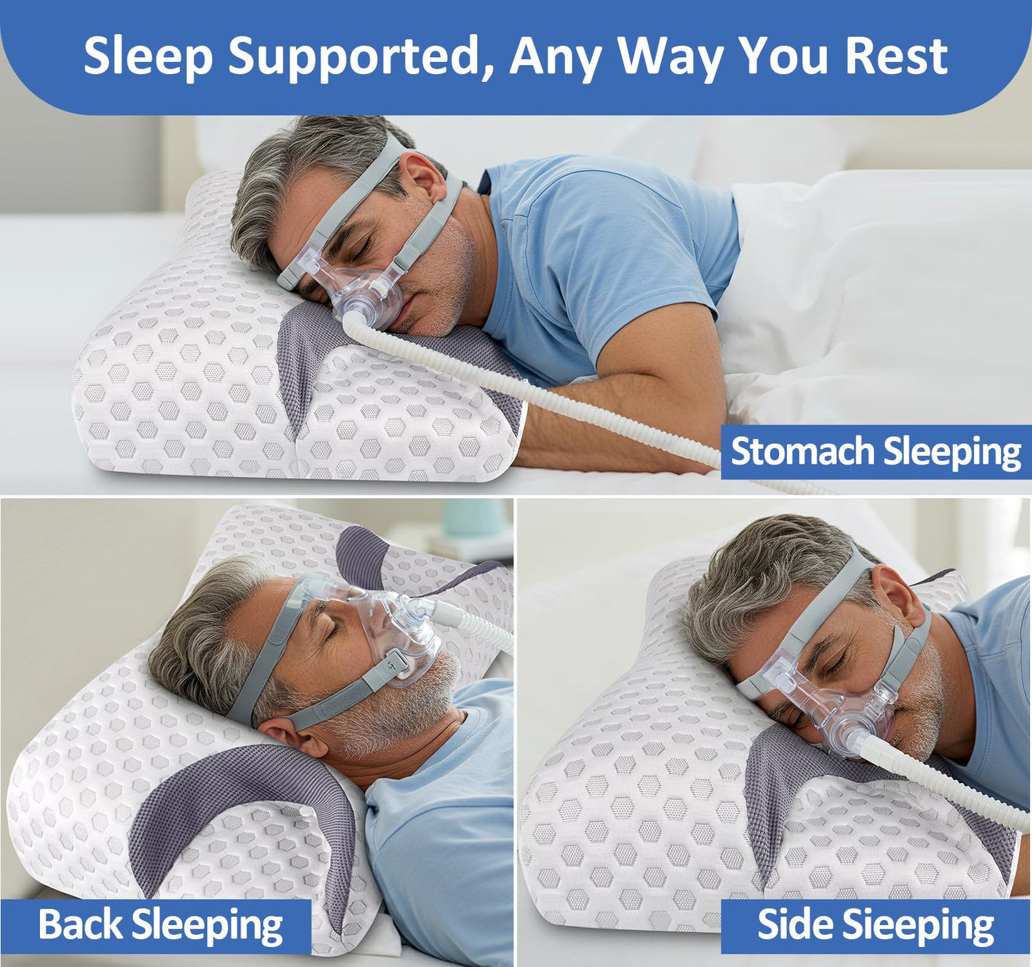 IKSTAR CPAP Pillow for Side Sleeper, Sleep Apnea Pillow for Sleeping, CPAP Nasal Pillows Suit for All CPAP Masks User, Cervical Memory Foam Neck Support Pillow Relief Neck Pain for Side Back Sleepers