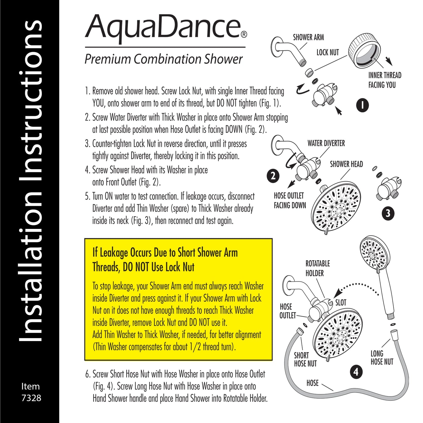 AquaDance 7" Premium High Pressure 3-Way Rainfall Combo with Stainless Steel Hose – Enjoy Luxurious 6-setting Rain Shower Head and Hand Held Shower Separately or Together – Oil Rubbed Bronze Finish