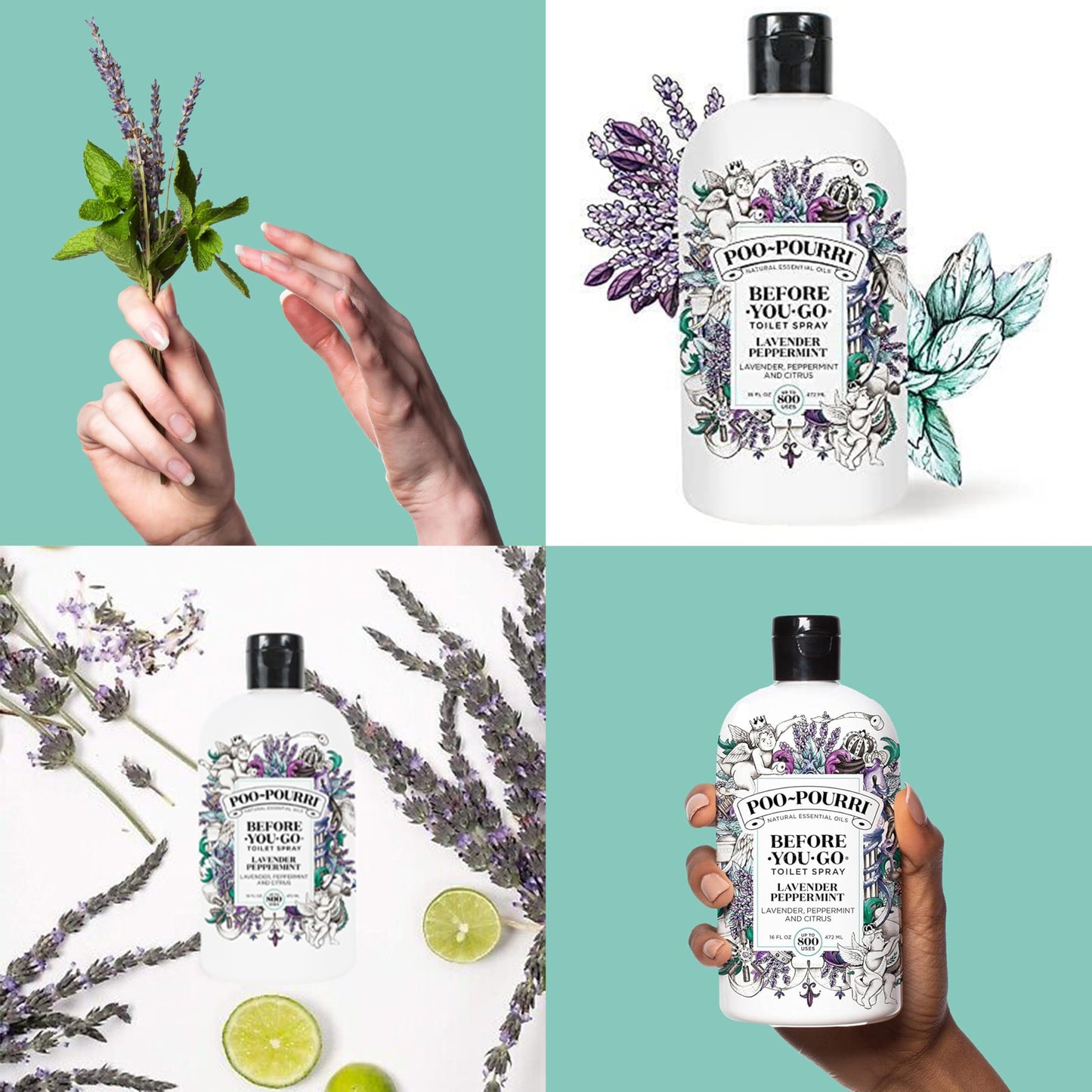 Poo-Pourri Before-You-Go Toilet Spray Refill, Lavender Peppermint, 16 Fl Oz, Up to 800 Uses, Bathroom Odor Deodorizer with Essential Oils for Home or Work, Lavender, Peppermint and Citrus Scent