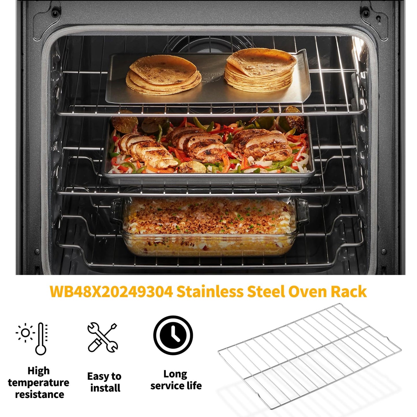 Allstare WB48X20249 Oven Rack Replacement Parts for GE Stove Oven Parts Oven Shelf 304 Stainless Steel 23.7 x 16 Inches Hotpoint General Electric Gas Range Toaster Oven Baking Wire Rack Rack-Flat