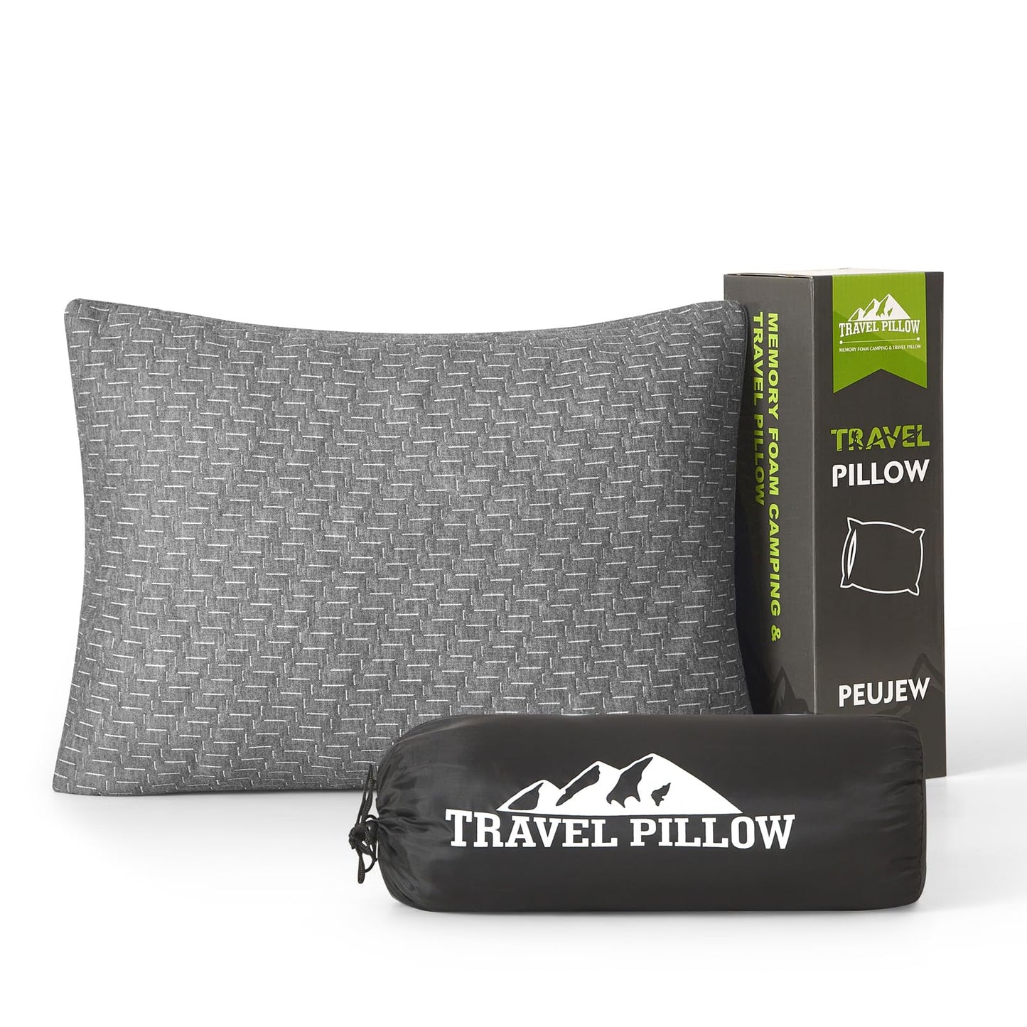 PEUJEW Travel Size Pillow, Compressible Memory Foam Pillow, Camping Pillow Breathable Cover for Travel Airplane Car Hiking Camping Outdoor