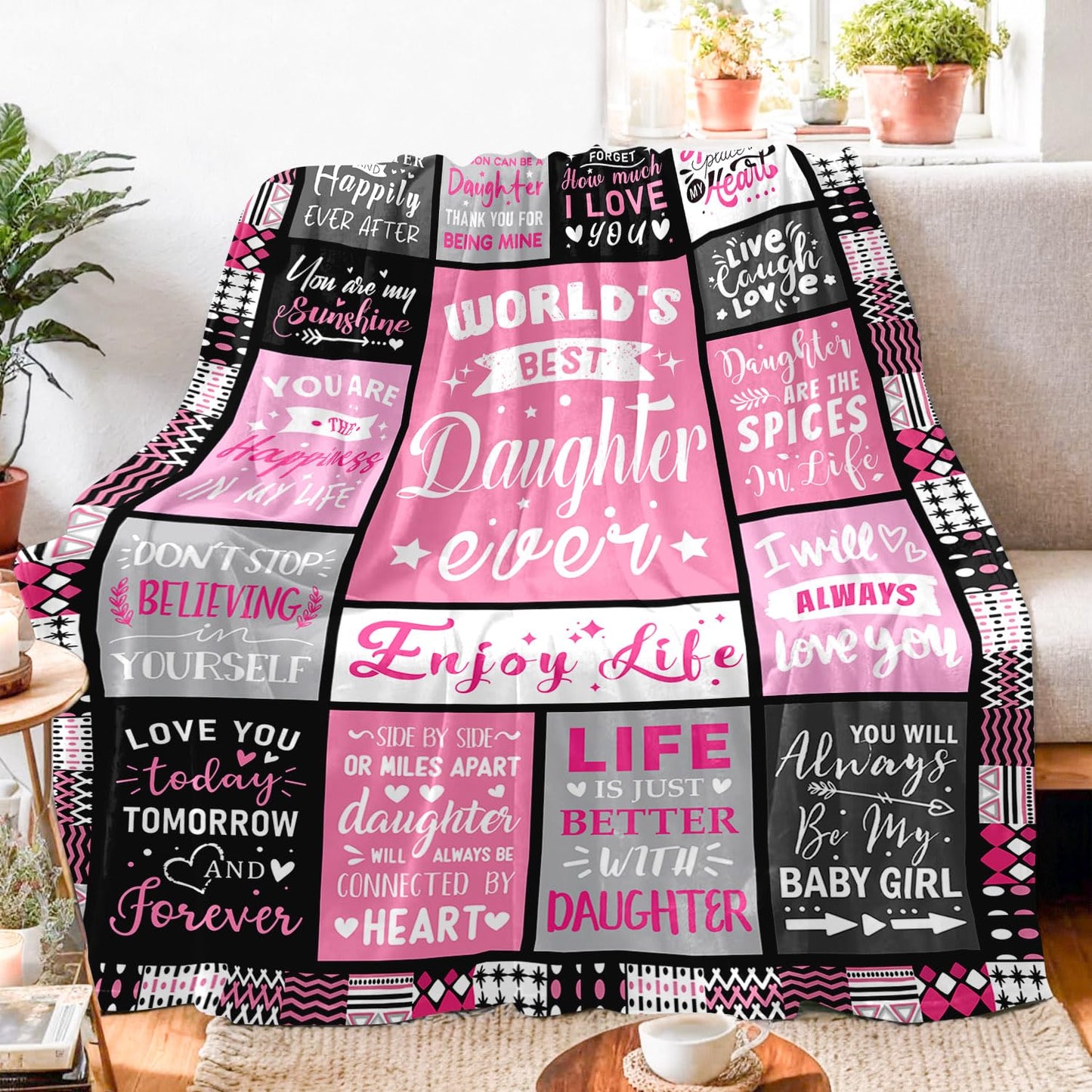PVDSAVE Daughter Birthday Gifts from Mom Dad - World's Best Daughter Ever Gifts - Teen Girl Gifts Trendy Stuff - Graduation Presents for Daughters - Daughters Life Blanket 50"x60"