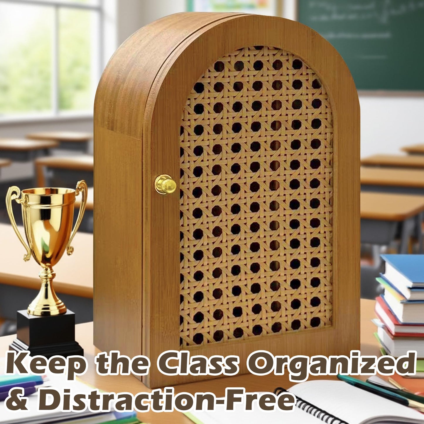 Verssure Bamboo Phone Box, Premium Cell Phone Box for Family Time, Cell Phone Jail with Charging Holes,Phone Lock Box Holds 6 Phones (Walnut)