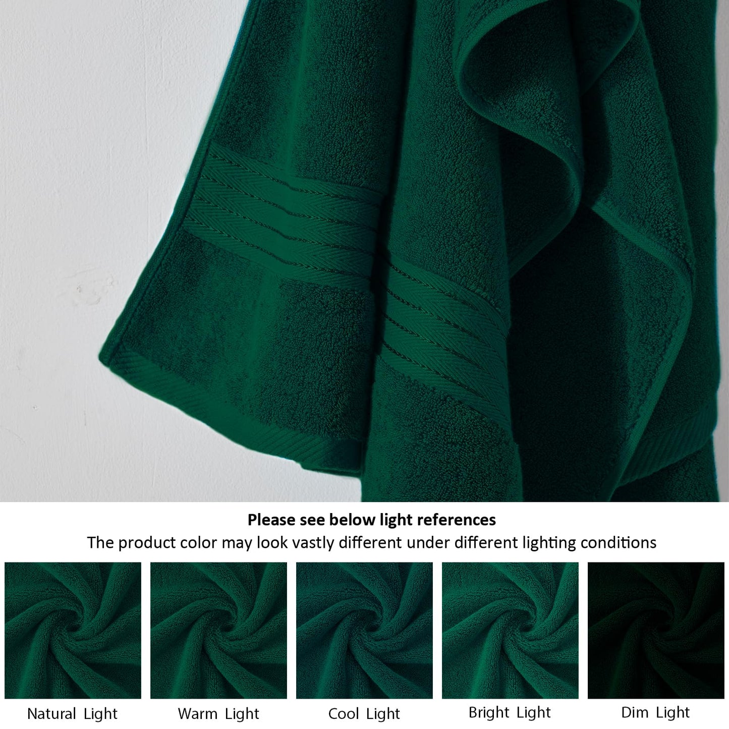COZYART Dark Green Bath Towel Set 6Pcs, Turkish Cotton Hotel Soft Absorbent Thick Bathroom Towel Sets of 6 with 2 Large Bath Towels, 2 Hand Towels, 2 Washclothes, 650 GSM