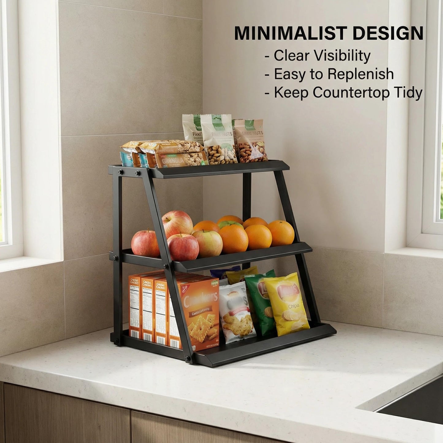 WWN 3-Tier Candy Display - Multi-Functional Counter Snack & Chip Holder for Stores - Cupcake Display Stand (Black)