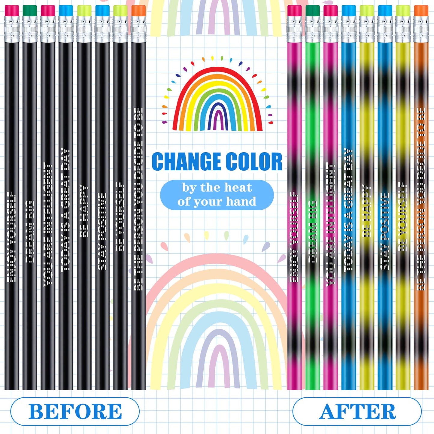 240 Pcs/120 Set Inspirational Pencil Bookmark Gift Motivational Bookmark Thermochromic Color Changing Pencil Back to School Supplies End of The Year Gift Student Reading Classroom Teacher Reward