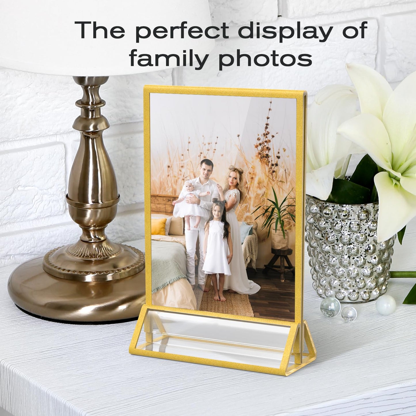 MaxGear 5x7 Gold Acrylic Sign Holder 12 Pack, Gold Table Number Holders, Mini Frames Double Sided Acrylic Picture Frames Photo Stand, Clear Menu Flyer Stand for Wedding, Home, Restaurant
