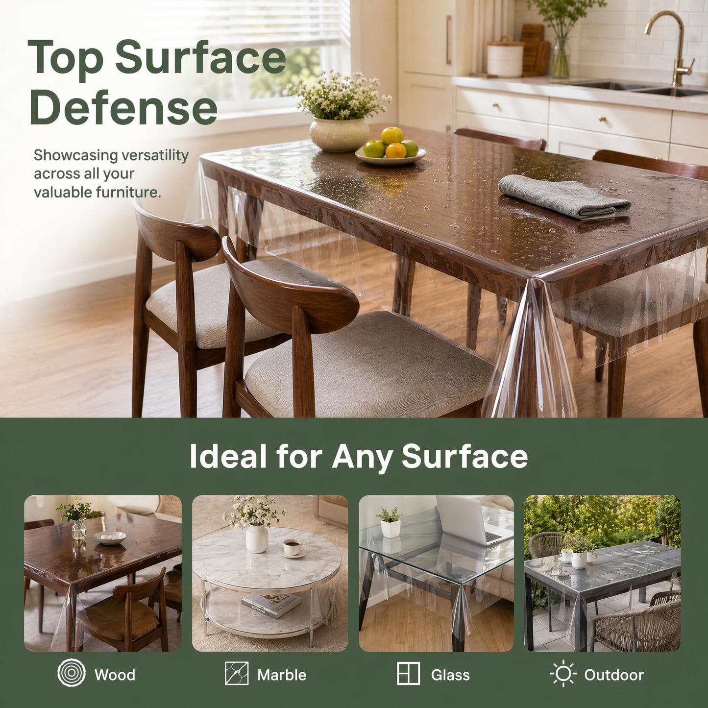 sancua Clear Plastic 100% Waterproof Tablecloth - 60 x 102 Inch - Vinyl PVC Rectangle Table Cloth Protector Oil Spill Proof Wipe Clean Table Cover for Dining Tables, Parties & Camping, Crystal Clear
