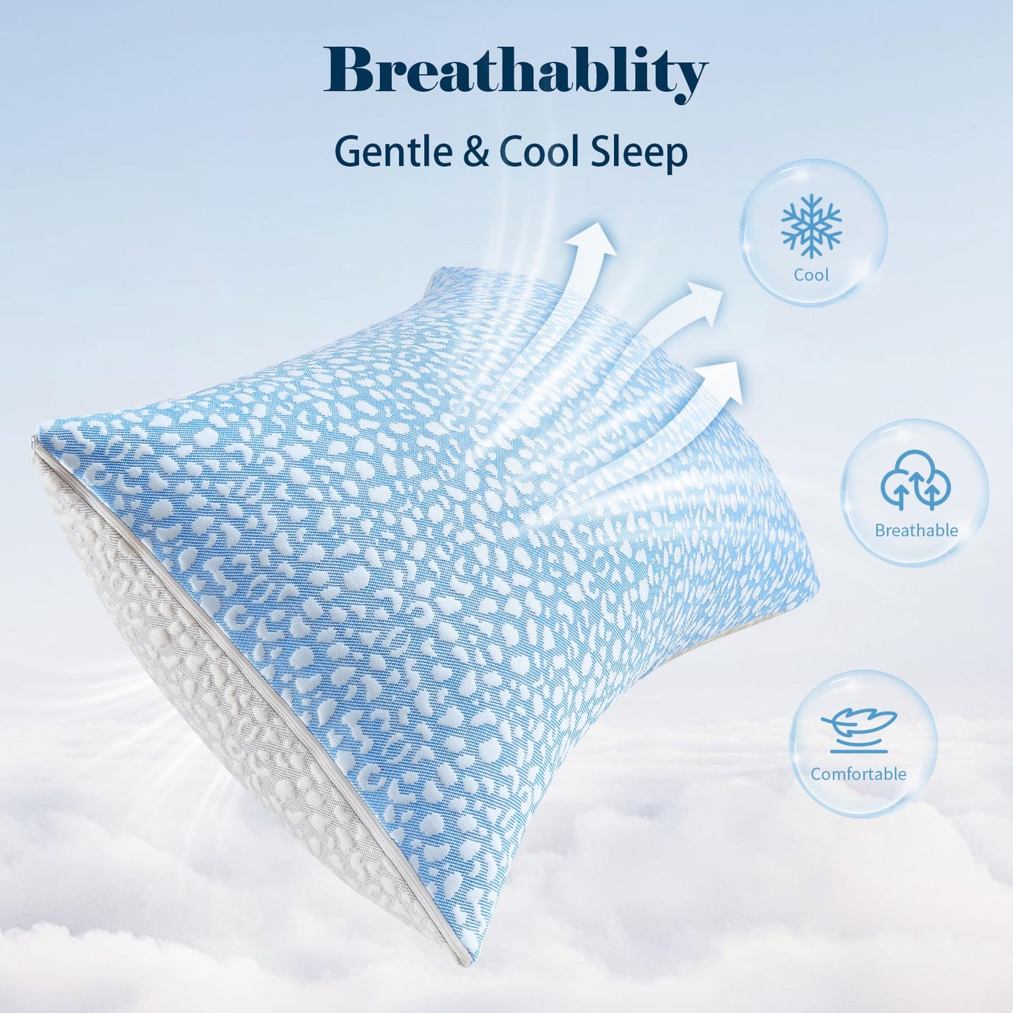 HKYLRAN Firm Memory Foam Bed Pillows King Size Set of 2,Adjustable Cooling Side Sleeper Pillow,Hotel Collection Breathable Support, Washable Cover with Zipper,Home Gifts